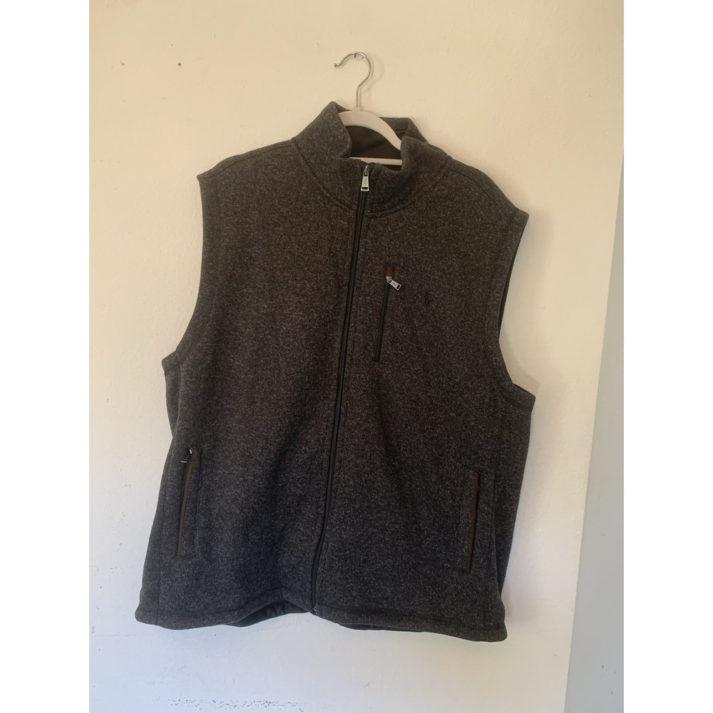 NWT Polo Ralph Lauren Men's Black Heather Fleece Full Zip Vest 2XL